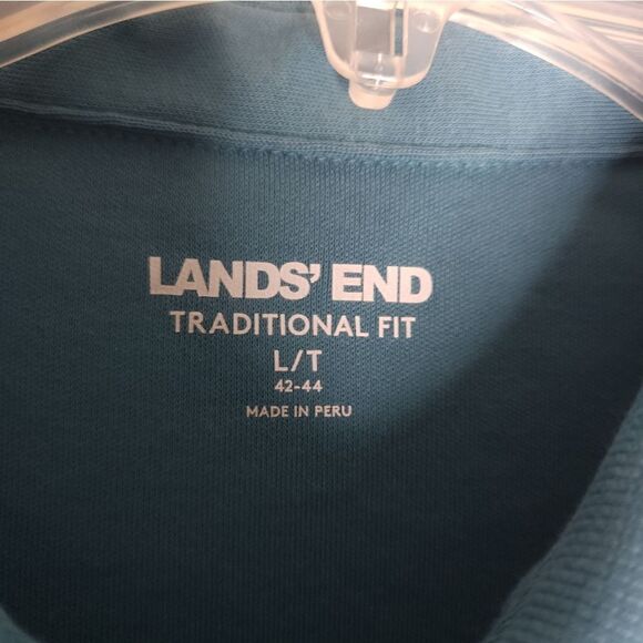 Lands'End L TraditionalFit 100%Cotton MadeinPeru Shrtslvs AquaBlueMen'sPoloShirt - Picture 5 of 8